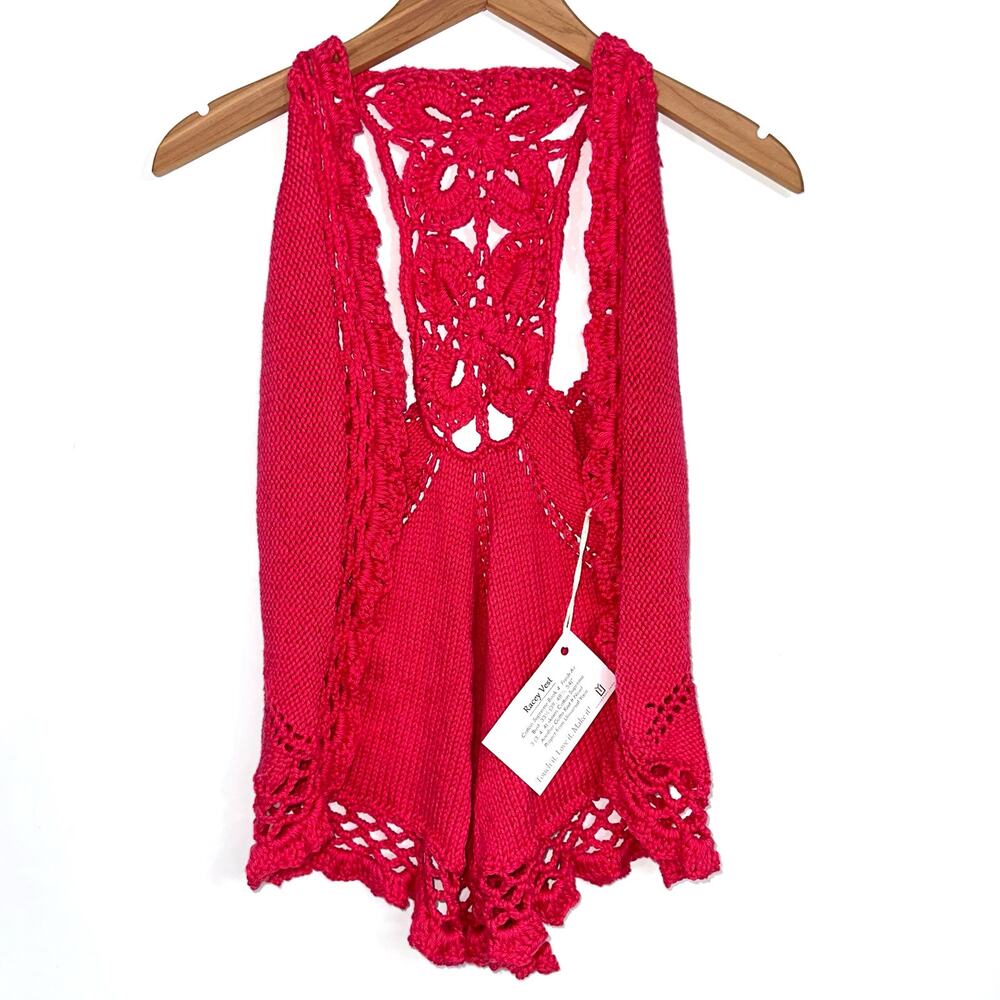 NWT Universal Yarn Handmade Pink Handknit Racey Crochet Vest